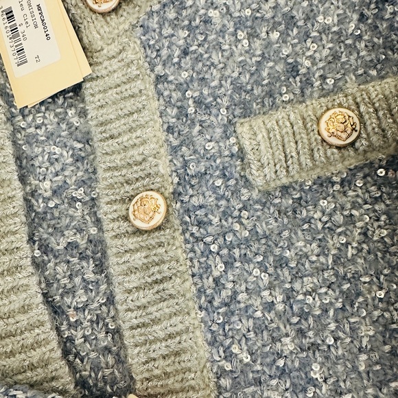 Maje Light Blue Tweed Sequin Cardigan Jacket Size 2 NWT - Picture 2 of 14